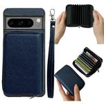 For Google Pixel 8a Solid Color Zipper 11-Card Slots Bag Phone Case with Lanyard(Blue)