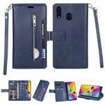 For Huawei Y6 (2019) / Honor 8A 2020 Multifunctional Zipper Horizontal Flip Leather Case with Holder & Wallet & 9 Card Slots & Lanyard(Blue)
