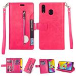 For Huawei Y6 (2019) / Honor 8A 2020 Multifunctional Zipper Horizontal Flip Leather Case with Holder & Wallet & 9 Card Slots & Lanyard(Rose Red)