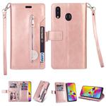 For Huawei Y6 (2019) / Honor 8A 2020 Multifunctional Zipper Horizontal Flip Leather Case with Holder & Wallet & 9 Card Slots & Lanyard(Rose Gold)