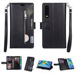 For Huawei P30 Multifunctional Zipper Horizontal Flip Leather Case with Holder & Wallet & 9 Card Slots & Lanyard(Black)