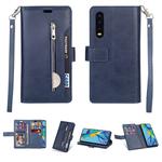 For Huawei P30 Multifunctional Zipper Horizontal Flip Leather Case with Holder & Wallet & 9 Card Slots & Lanyard(Blue)