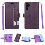 For Huawei P30 Pro Multifunctional Zipper Horizontal Flip Leather Case with Holder & Wallet & 9 Card Slots & Lanyard(Purple)