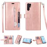 For Huawei P30 Pro Multifunctional Zipper Horizontal Flip Leather Case with Holder & Wallet & 9 Card Slots & Lanyard(Rose Gold)