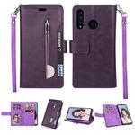 For Huawei P30 lite Multifunctional Zipper Horizontal Flip Leather Case with Holder & Wallet & 9 Card Slots & Lanyard(Purple)