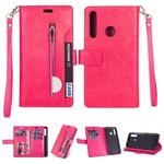For Huawei P smart 2019 / P Smart+ / Enjoy 9s Multifunctional Zipper Horizontal Flip Leather Case with Holder & Wallet & 9 Card Slots & Lanyard(Rose Red)