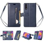 For Huawei P20 Multifunctional Zipper Horizontal Flip Leather Case with Holder & Wallet & 9 Card Slots & Lanyard(Blue)