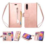 For Huawei P20 Multifunctional Zipper Horizontal Flip Leather Case with Holder & Wallet & 9 Card Slots & Lanyard(Rose Gold)