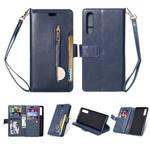 For Huawei P20 Pro Multifunctional Zipper Horizontal Flip Leather Case with Holder & Wallet & 9 Card Slots & Lanyard(Blue)
