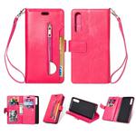 For Huawei P20 Pro Multifunctional Zipper Horizontal Flip Leather Case with Holder & Wallet & 9 Card Slots & Lanyard(Rose Red)