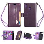 For Huawei P20 lite / Nova 3e Multifunctional Zipper Horizontal Flip Leather Case with Holder & Wallet & 9 Card Slots & Lanyard(Purple)