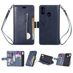 For Huawei P20 lite / Nova 3e Multifunctional Zipper Horizontal Flip Leather Case with Holder & Wallet & 9 Card Slots & Lanyard(Blue)