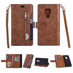 For Huawei Mate 20 Multifunctional Zipper Horizontal Flip Leather Case with Holder & Wallet & 9 Card Slots & Lanyard(Brown)