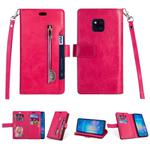 For Huawei Mate 20 Pro Multifunctional Zipper Horizontal Flip Leather Case with Holder & Wallet & 9 Card Slots & Lanyard(Rose Red)