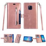For Huawei Mate 20 Pro Multifunctional Zipper Horizontal Flip Leather Case with Holder & Wallet & 9 Card Slots & Lanyard(Rose Gold)
