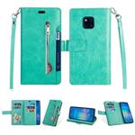 For Huawei Mate 20 Pro Multifunctional Zipper Horizontal Flip Leather Case with Holder & Wallet & 9 Card Slots & Lanyard(Mint Green)