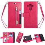 For Huawei Mate 10 Pro Multifunctional Zipper Horizontal Flip Leather Case with Holder & Wallet & 9 Card Slots & Lanyard(Rose Red)