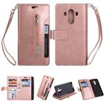 For Huawei Mate 10 Pro Multifunctional Zipper Horizontal Flip Leather Case with Holder & Wallet & 9 Card Slots & Lanyard(Rose Gold)