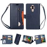 For Huawei Mate 9 Multifunctional Zipper Horizontal Flip Leather Case with Holder & Wallet & 9 Card Slots & Lanyard(Blue)