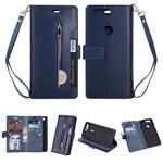 For OnePlus 5T Multifunctional Zipper Horizontal Flip Leather Case with Holder & Wallet & 9 Card Slots & Lanyard(Blue)