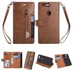 For OnePlus 5T Multifunctional Zipper Horizontal Flip Leather Case with Holder & Wallet & 9 Card Slots & Lanyard(Brown)