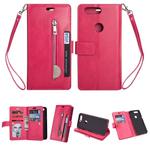 For OnePlus 5T Multifunctional Zipper Horizontal Flip Leather Case with Holder & Wallet & 9 Card Slots & Lanyard(Rose Red)