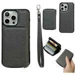For iPhone 14 Pro Max Solid Color Zipper 11-Card Slots Bag Phone Case with Lanyard(Grey)