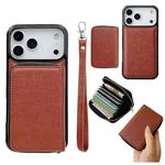 For iPhone 17 Pro Solid Color Zipper 11-Card Slots Bag Phone Case with Lanyard(Brown)
