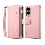 For Samsung Galaxy S25 Edge 5G ESEBLE Retro Frosted RFID Flip Leather Phone Case(Rose Gold)