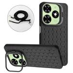 For Infinix Hot 40i Honeycomb Radiating Holder TPU Phone Case with Lanyard(Black)