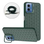 For Motorola Moto G34 Honeycomb Radiating Holder TPU Phone Case with Lanyard(Green)