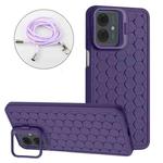 For Motorola Moto G14 Honeycomb Radiating Holder TPU Phone Case with Lanyard(Purple)