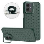 For Motorola Moto G14 Honeycomb Radiating Holder TPU Phone Case with Lanyard(Green)