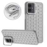 For Motorola Moto G14 Honeycomb Radiating Holder TPU Phone Case with Lanyard(Grey)