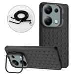 For Xiaomi Redmi Note 13 Pro 4G Honeycomb Radiating Holder TPU Phone Case with Lanyard(Black)