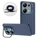 For Xiaomi Redmi Note 13 Pro 4G Honeycomb Radiating Holder TPU Phone Case with Lanyard(Blue)