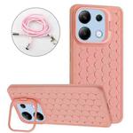 For Xiaomi Redmi Note 13 4G Honeycomb Radiating Holder TPU Phone Case with Lanyard(Pink)