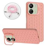 For Xiaomi Redmi 13C Honeycomb Radiating Holder TPU Phone Case with Lanyard(Pink)