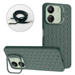 For Xiaomi Redmi 13C Honeycomb Radiating Holder TPU Phone Case with Lanyard(Green)