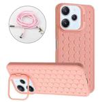 For Xiaomi Redmi 12 4G Honeycomb Radiating Holder TPU Phone Case with Lanyard(Pink)