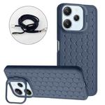 For Xiaomi Redmi 12 4G Honeycomb Radiating Holder TPU Phone Case with Lanyard(Blue)