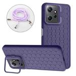 For Xiaomi Redmi Note 12 4G Global Honeycomb Radiating Holder TPU Phone Case with Lanyard(Purple)