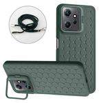 For Xiaomi Redmi Note 12 4G Global Honeycomb Radiating Holder TPU Phone Case with Lanyard(Green)