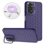 For Xiaomi Redmi Note 11 Global Honeycomb Radiating Holder TPU Phone Case with Lanyard(Purple)