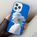 For iPhone 15 Pro Max Blindfold Girl PC Hybrid TPU Phone Case(Blue)