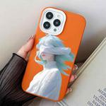 For iPhone 15 Pro Blindfold Girl PC Hybrid TPU Phone Case(Orange)