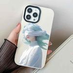 For iPhone 15 Pro Blindfold Girl PC Hybrid TPU Phone Case(White)