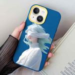 For iPhone 15 Blindfold Girl PC Hybrid TPU Phone Case(Royal Blue)