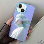 For iPhone 15 Blindfold Girl PC Hybrid TPU Phone Case(Purple)