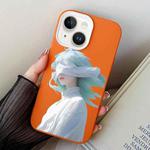 For iPhone 14 Blindfold Girl PC Hybrid TPU Phone Case(Orange)